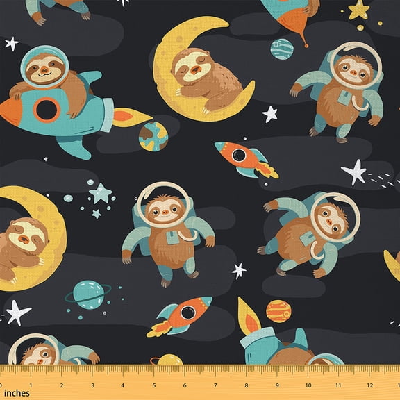 Castle Fairy Animal Sloth Fabric by the Yard 1 Yard,Universe Cosmonaut Home Decor Fabric by the Yard,Kawaii Wildlife Room Decor Fabric by the Yard,Breathable Galaxy Home Decor