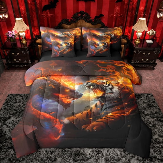 Castle Fairy Animal Tiger Dragon Bedding Comforter Set,Exotic Style Full Bedding Set