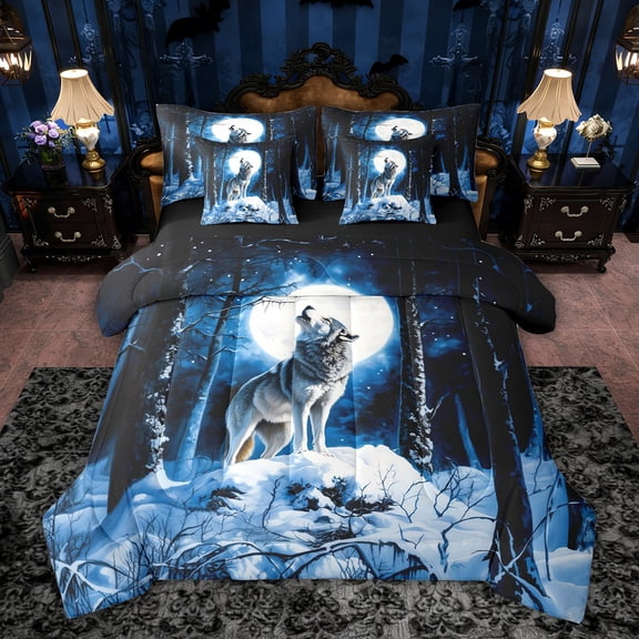 Castle Fairy Animal Wolf Bedding Comforter Set,Jungle Wildlife Queen Bedding Sets
