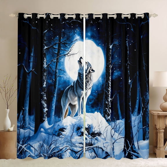 Castle Fairy Animal Wolf Curtains Pack of 2 (42x84 Each),Jungle Wildlife Curtains Blackout