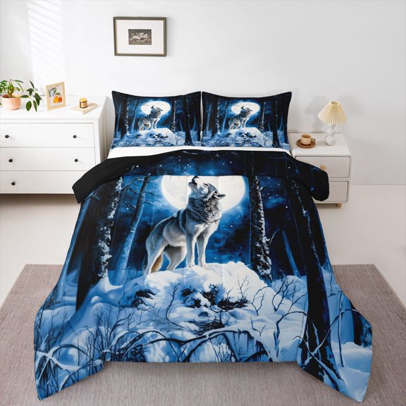 Castle Fairy Animal Wolf Queen Comforter Set,Jungle Wildlife Bedding Comforter Set