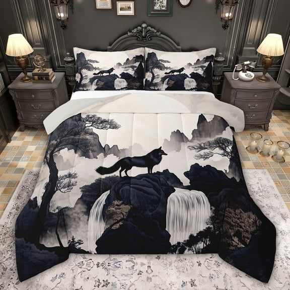 Castle Fairy Animal Wolf Queen Comforter Set,Jungle Wildlife Bedding Comforter Set