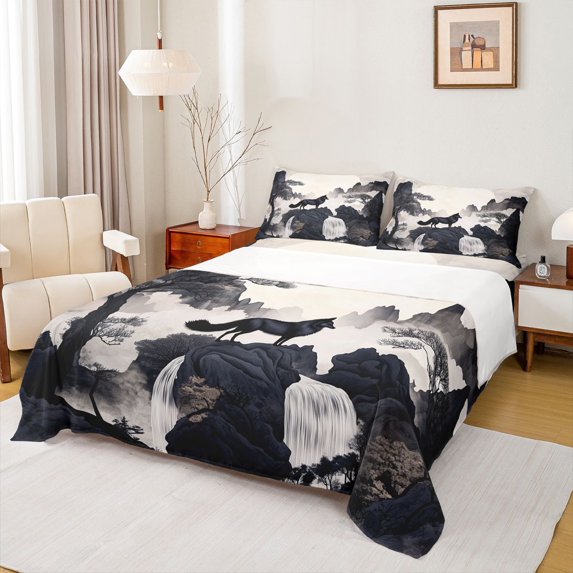 Castle Fairy Animal Wolf Twin Sheet Sets for Teenagers,Jungle Wildlife Bedding