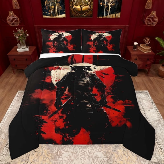 Castle Fairy Anime Samurai 3 Pieces Queen Comforter Set for Adults Female Men,Japanese Style Ultra Soft Bedding Sets,Vintage Aesthetic Bedding Comforter Set Breathable,Ultra Soft Home Decor