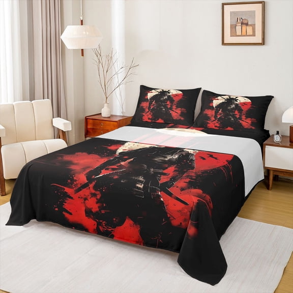 Castle Fairy Anime Samurai 4pcs Bed Sheets for Adults Female Men,Japanese Style King Sheets,Vintage Aesthetic Super Cozy Sheet Set,Ultra Soft Home Decor
