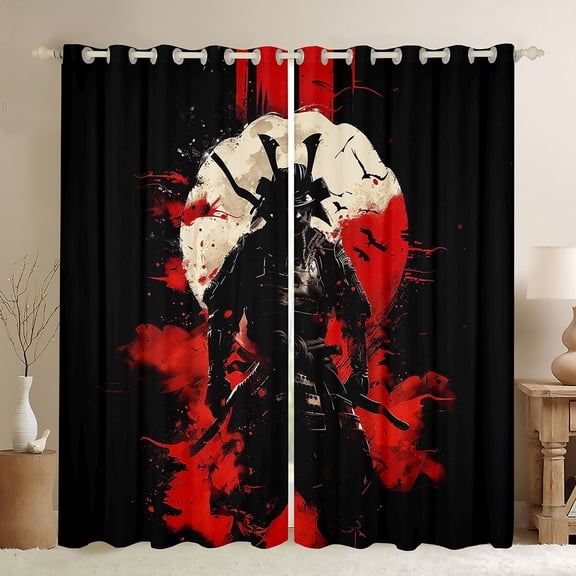 Castle Fairy Anime Samurai Black Out Curtains for Adults Female Men,Japanese Style Curtains Pack of 2 (42x63 Each),Vintage Aesthetic Bedroom Curtains,Ultra Soft Home Decor