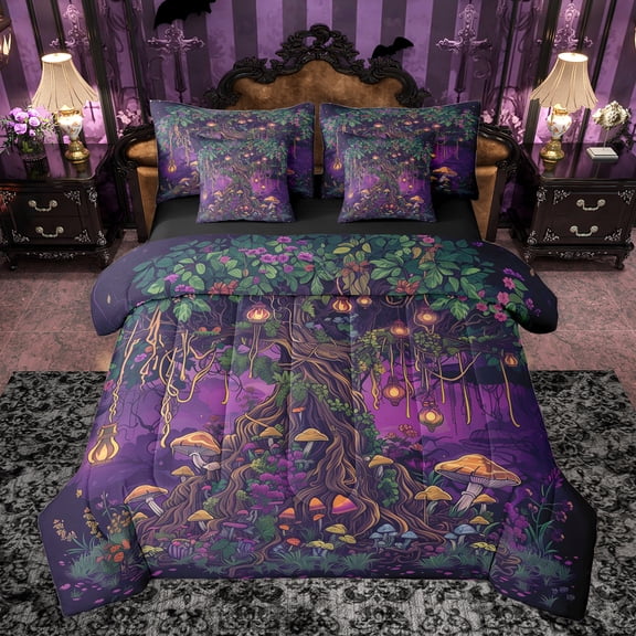 Castle Fairy Tree Mushroom 7-Piece Full Bedding Set, Fairy Garden Kids Bedding