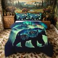 thumbnail image 1 of Castle Fairy Aurora Exposure Cabin Bear King Size Comforter Sets 3pcs for Teens,Pine Mountain Star Comforters King Size,Teal Dark Green,Navy Blue Reversible,1 Comforter and 2 Pillowcases, 1 of 6