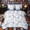 thumbnail image 1 of Castle Fairy Badminton Sport King Bedding 7pcs, Ball Game King Bed in a Bag, White Navy,Navy Blue Reversible, 1 of 7