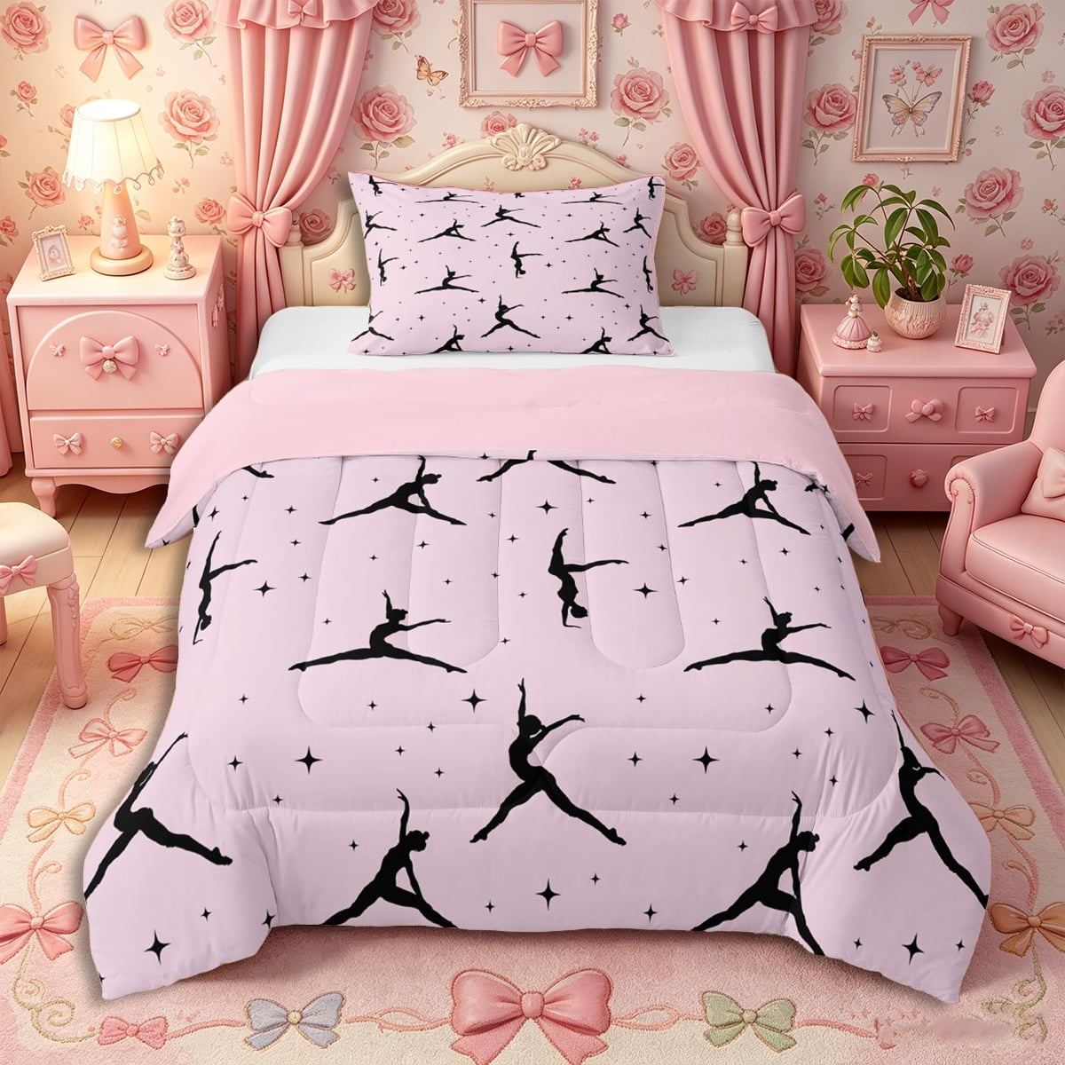Castle Fairy Ballet Dance Twin Comforter Sets 2pcs,Star Silhouette