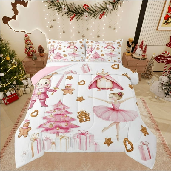 Castle Fairy Ballet Girl 3-Piece Full Size Comforter Sets for Kids,Christmas Tree Bedding Comforter Set,Gingerbread Man Lightweight Bedding Sets,Ultra Soft Home Decor