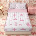 thumbnail image 1 of Castle Fairy Ballet Girl Zipper Twin Comforter Sets with Fitted Sheet and 2 Pillowcases,Cartoon Swan Bow Zipper Bedding Set,Pink White,Grey Reversible,4-Piece, 1 of 6