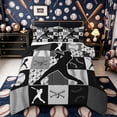 thumbnail image 1 of Castle Fairy Baseball Collage Full Size Comforter Sets 3-Piece, Sport Theme Checkered Bedding Comforter Set, Gray Black,Black Reversible,1 Comforter and 2 Pillowcases, 1 of 6