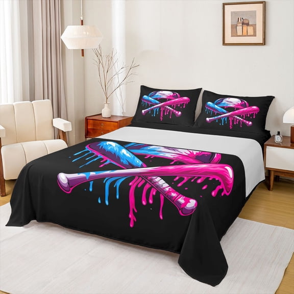 Castle Fairy Baseball Gamer Bed Sheets for Female Men,Abstract Splash King Sheets