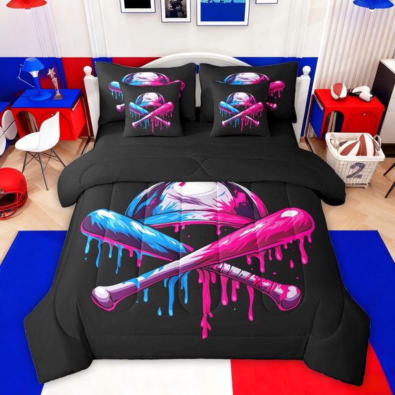 Castle Fairy Baseball Gamer Bedding Comforter Set,Abstract Splash King Bedding Sets