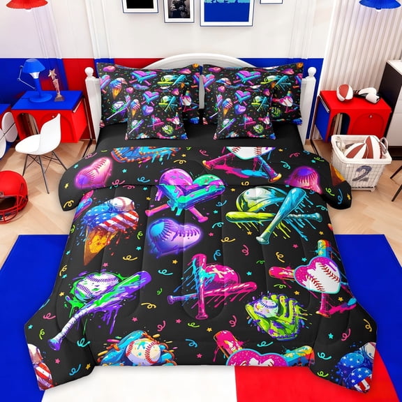 Castle Fairy Baseball Gamer Twin Bedding Sets,Abstract Splash Bedding Comforter Set