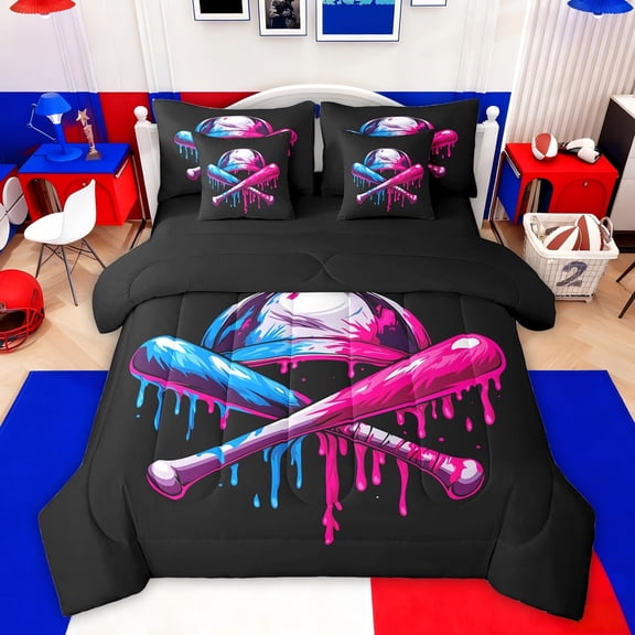 Castle Fairy Baseball Gamer Twin Bedding Sets,Abstract Splash Bedding Comforter Set