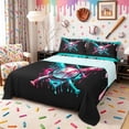 thumbnail image 1 of Castle Fairy Baseball Ice Cream Bed Sheets 4-Piece, Sport Splash Full Size Sheets, Pink Teal Black,1 Fitted Sheet, 1 Flat Sheet and 2 Pillowcases, 1 of 6
