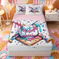 thumbnail image 1 of Castle Fairy Baseball Ice Cream Zipper Full Size Comforter Sets with Fitted Sheet and 2 Pillowcases, Sport Theme Splash Zipper Bedding Set, Pink Blue White,4pcs,Pink Reversible, 1 of 6