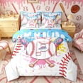 thumbnail image 1 of Castle Fairy Baseball Letter P Full Size Bedding Sets 7 Pieces, Sprinkle Drip Pattern Full Size Bed in a Bag, Pink Blue White, 1 of 7