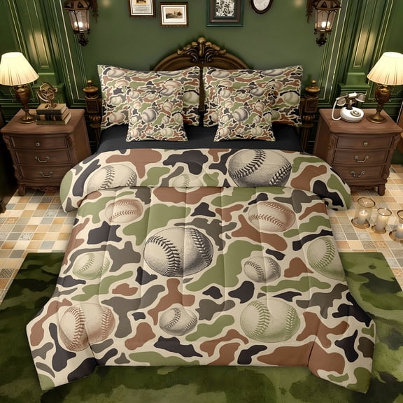Castle Fairy Baseball Print Bedding Comforter Set,Sport Gamer Full Bedding Set