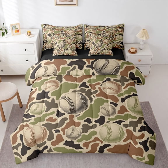 Castle Fairy Baseball Print Bedding Comforter Set,Sport Gamer Queen Bedding Sets