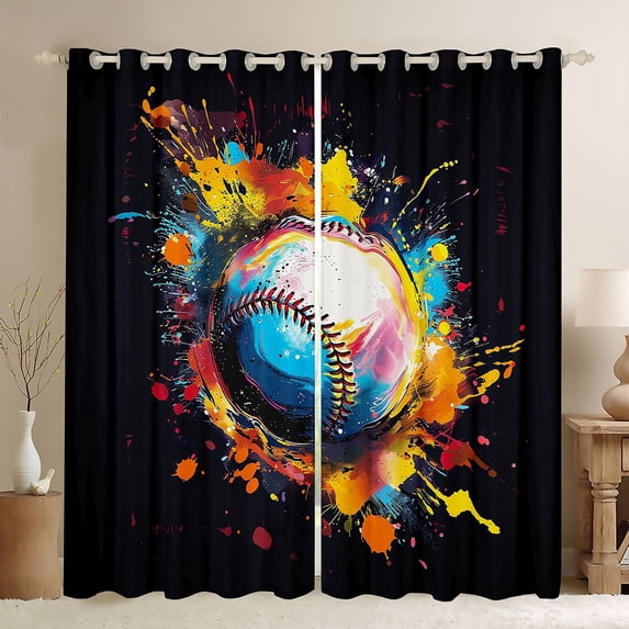Castle Fairy Baseball Print Curtains Pack of 2 (42x84 Each),Ball Game Curtains Blackout