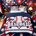 thumbnail image 1 of Castle Fairy Baseball Print Duvet Cover Queen, Geometric Stripes Queen Bedding, Red Navy,Navy Blue Reversible,3-Piece,1 Duvet Cover and 2 Pillowcases, 1 of 6