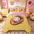thumbnail image 1 of Castle Fairy Baseball Print King Size Comforter Sets 3pcs, Ice Cream Glove Pattern Comforters King Size, Brown Pink,1 Comforter and 2 Pillowcases, 1 of 6