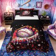 thumbnail image 1 of Castle Fairy Baseball Red Glove Twin Duvet Cover, Stars Print Ice Cream Drip Twin Bedding,Black Reversible,2pcs,1 Duvet Cover and 1 Pillowcase, 1 of 6