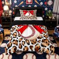 thumbnail image 1 of Castle Fairy Baseball Sport Twin Comforter Sets 2pcs, Ribbon Bow Leopard Print Bedding Set, Brown Red White,Black Reversible,1 Comforter and 1 Pillowcase, 1 of 6