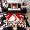 thumbnail image 1 of Castle Fairy Baseball Sport Twin Duvet Cover, Ribbon Bow Leopard Print Twin Bedding, Brown Red White,Black Reversible,2pcs,1 Duvet Cover and 1 Pillowcase, 1 of 6