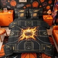 thumbnail image 1 of Castle Fairy Basketball Court Print Twin Bedding 7-Piece, Sport Ball Flame Bedding Comforter Set, Black Gold Orange,Black Reversible, 1 of 7