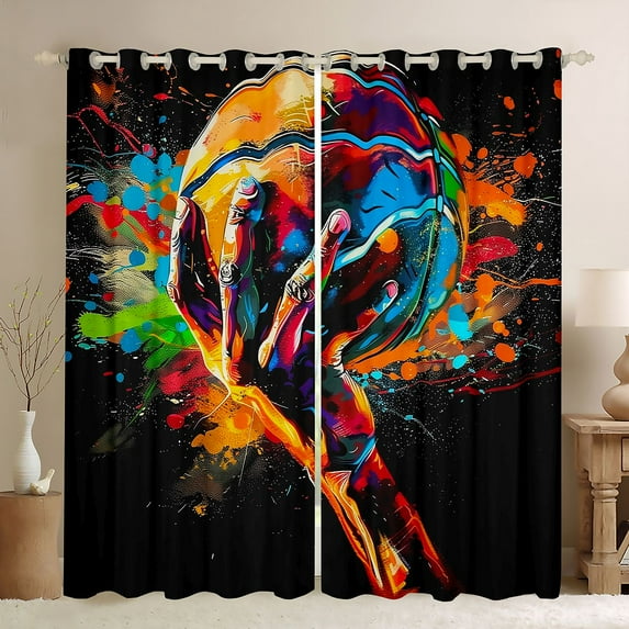 Castle Fairy Basketball Print Blackout Curtains Set of 2 (52x84 Each) for Boys Girls,Hippie Graffiti Splash Window Curtains,Sport Gamer Curtains and Drapes,Super Cozy Room Decor