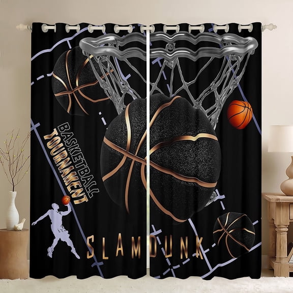 Castle Fairy Basketball Print Curtains Pack of 2 (42x84 Each),Sport Theme Curtains Blackout,Slam Dunk Bedroom Curtains,Super Cozy Gamer Room Decor