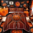 thumbnail image 1 of Castle Fairy Basketball Print Queen Comforter Set 3 Pieces, Leather Ball Pattern Comforter Sets Queen, Brown White Black,Black Reversible,1 Comforter and 2 Pillowcases, 1 of 6