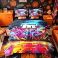 thumbnail image 1 of Castle Fairy Basketball Print Twin Bedding 7-Piece, Sport Theme Graffiti Splash Bedding Comforter Set, Pink Blue,Black Reversible, 1 of 7