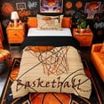 thumbnail image 1 of Castle Fairy Basketball Print Twin Duvet Cover, Hoop Pattern Twin Bedding, Brown Orange,Black Reversible,2pcs,1 Duvet Cover and 1 Pillowcase, 1 of 6