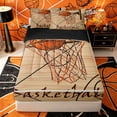 thumbnail image 1 of Castle Fairy Basketball Print Zipper Twin Comforter Sets with Fitted Sheet and 2 Pillowcases, Hoop Pattern Zipper Bedding Set, Brown Orange,4-Piece,Black Reversible, 1 of 6
