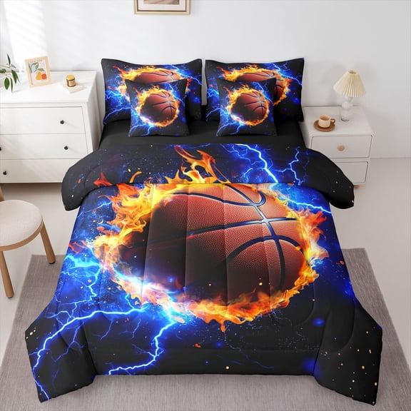 Castle Fairy Basketball Sport Bedding Comforter Set,Flame Lightning Queen Bedding Sets