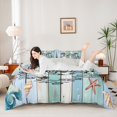 thumbnail image 1 of Castle Fairy Beach Camper Art Queen Duvet Cover Set for Adults, Adventure Theme Bedding for Bedroom, Blue White,Grey Reversible,3-Piece,No Comforter, 1 of 5