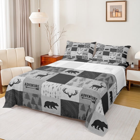 Castle Fairy Bear Deer 4pcs Bed Sheets,Woodland Animal King Sheets,Geometric Lattice Super Cozy Sheet Set,Super Cozy Vintage Room Decor