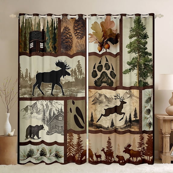 Castle Fairy Bear Deer Black Out Curtains,Geometric Plaid Curtains Pack of 2 (42x63 Each)
