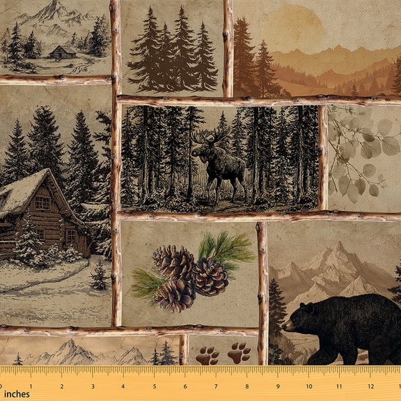 Castle Fairy Bear Deer Boy Fabric by the Yard 1 Yard,Rustic Cabin Home Decor Fabric by the Yard,Jungle Wildlife Room Decor Fabric by the Yard,Luxury Bedroom Decor