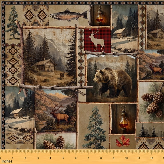 Castle Fairy Bear Deer Boy Fabric by the Yard 2 Yards,Tribal Aztec Room Decor Fabric by the Yard,Woodland Animal Sewing Fabric,Microfiber Bedroom Decor