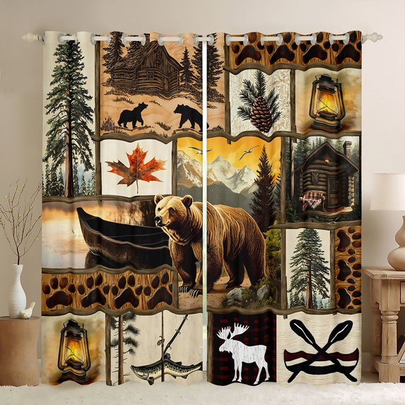 Castle Fairy Bear Deer Curtains Pack of 2 (42x84 Each),Fishing Hunting Curtains Blackout