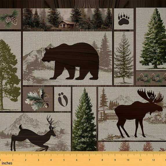Castle Fairy Bear Deer Fabric by the Yard 3 Yards for Teenager,Geometric Plaid Sewing Fabric,Jungle Animal Fabric for Sewing,Breathable Home Decor