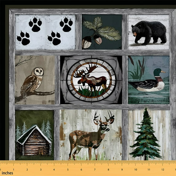 Castle Fairy Bear Deer Owl Boy Fabric by the Yard 1 Yard,Geometric Plaid Home Decor Fabric by the Yard,Rustic Cabin Room Decor Fabric by the Yard,Lightweight Room Decor