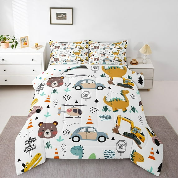 Castle Fairy Bear Dinosaur Bedding Comforter Set 2pcs for Child Boys Girls,Cartoon Plane Truck Twin Comforter Sets Microfiber,Kawaii Animal Breathable Bedding Set,Super Cozy Room Decor,Reversible