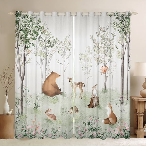 Castle Fairy Bear Rabbit Blackout Curtains Set of 2 (52x84 Each),Animal Window Curtains